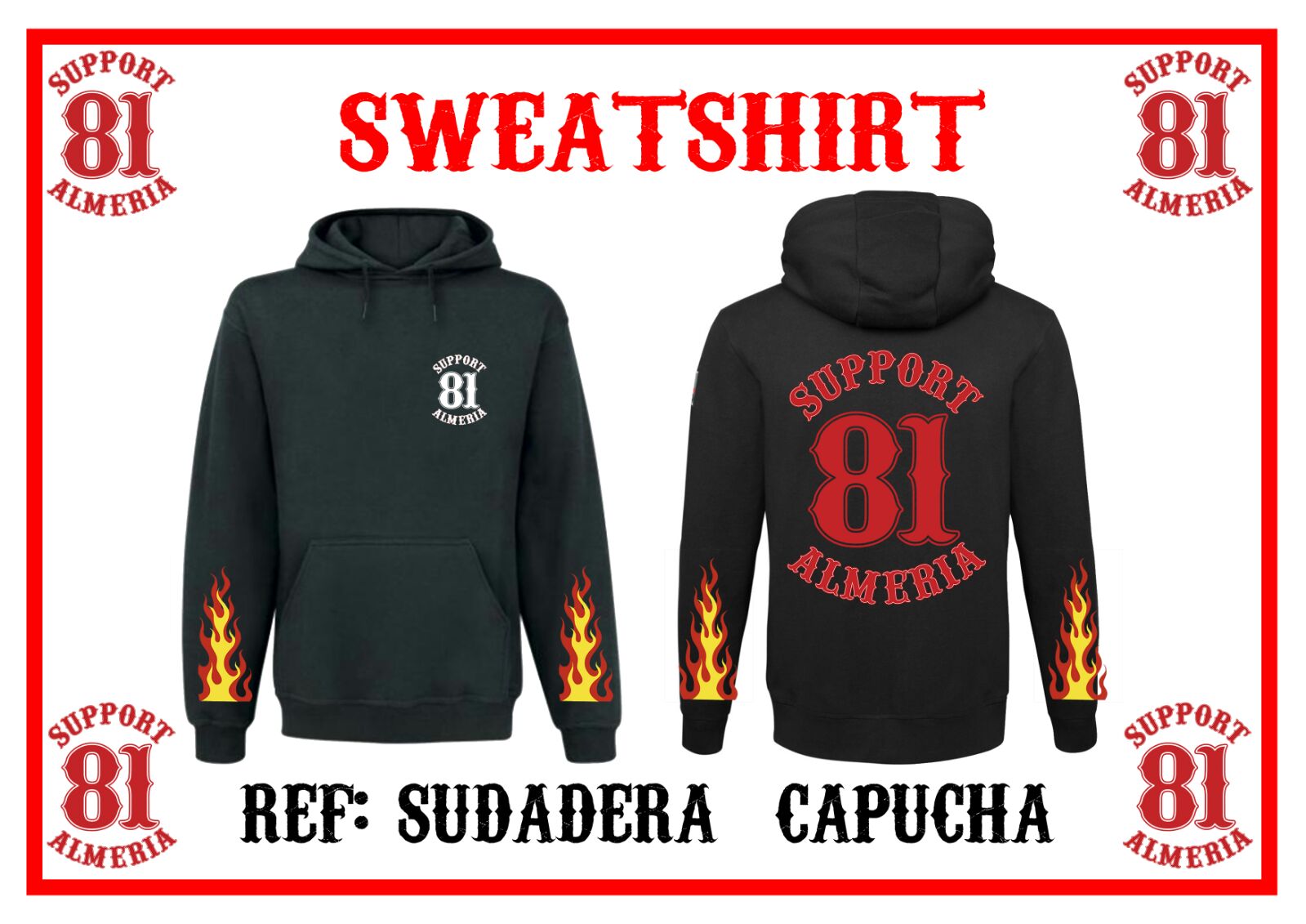 Support81 - Sudadera roja con capucha skull