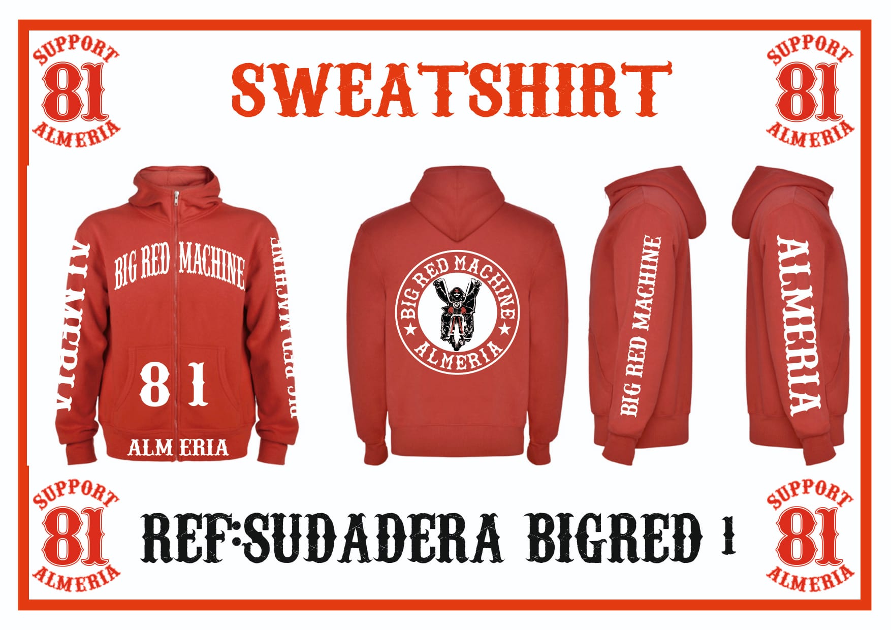 Support81 - Sudadera roja con capucha skull